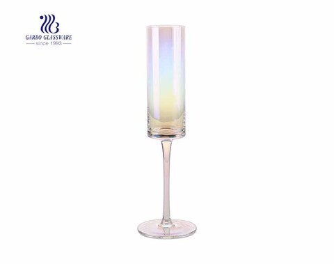 180ml Straight Cylindrical Iridescent Electronic Plate Sparkling Wine Glass for Wedding Decor