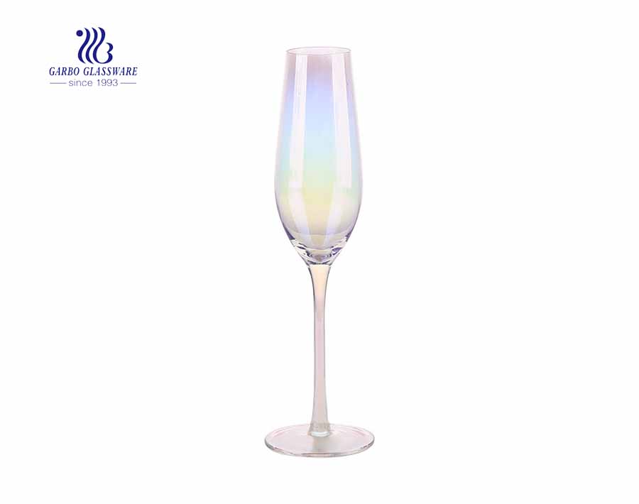 Placa electrónica de 180 ml recta cilíndrica iridiscente electrónica Copa de vino espumoso para decoración de boda