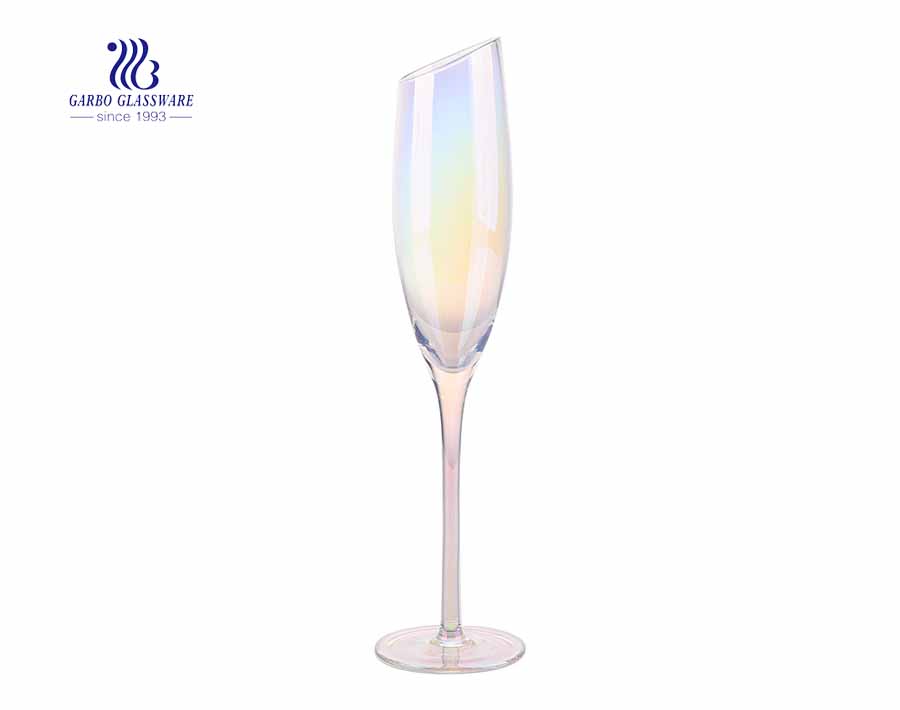 180ml Straight Cylindrical Iridescent Electronic Plate Sparkling Wine Glass for Wedding Decor