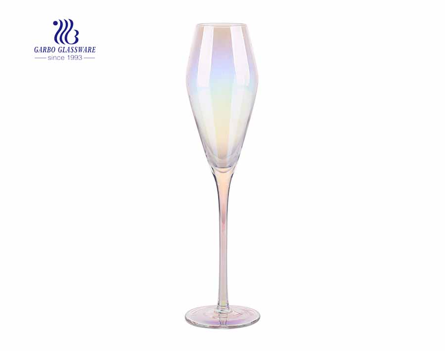 180ml Straight Cylindrical Iridescent Electronic Plate Sparkling Wine Glass for Wedding Decor