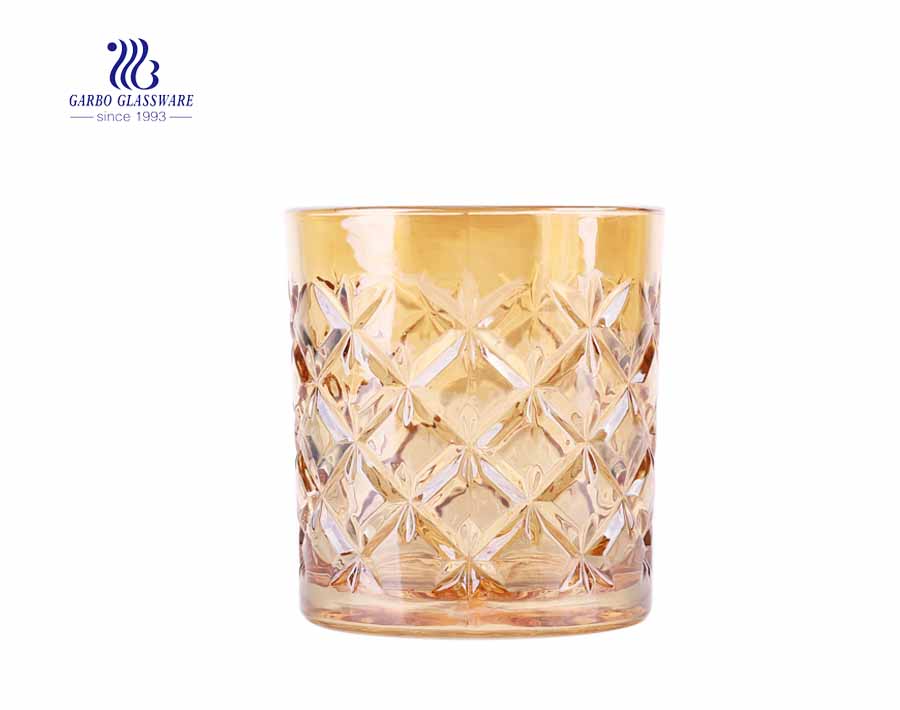 Vasos de jugo de vidrio de whisky dorado para beber de 330 ml