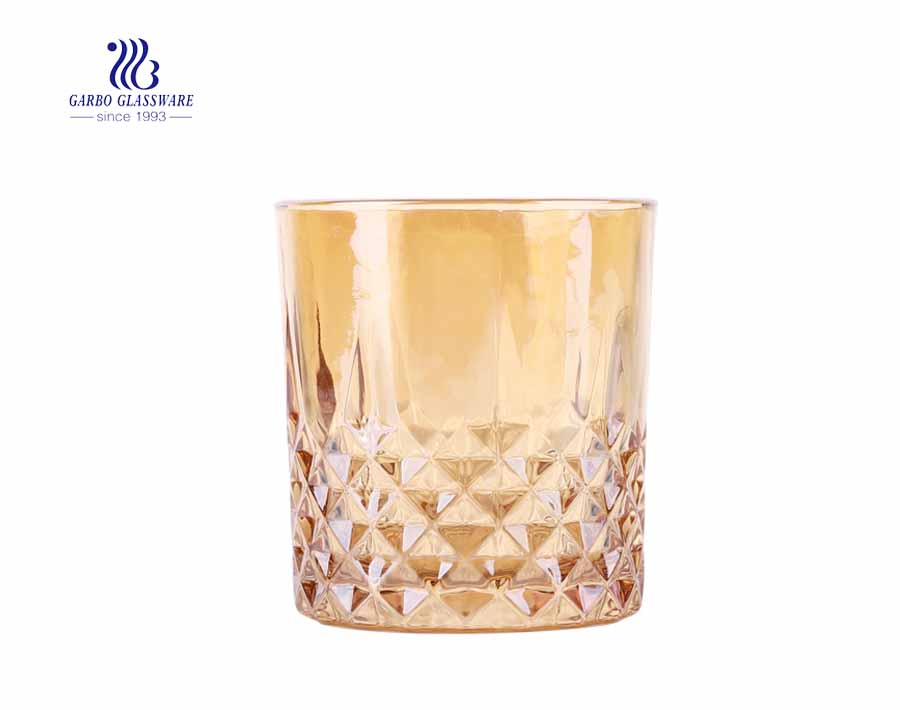 Vasos de jugo de vidrio de whisky dorado para beber de 330 ml