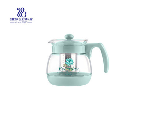 Fashion Printing Glass Tea Pot Modern Glass Tea Pot With Filter