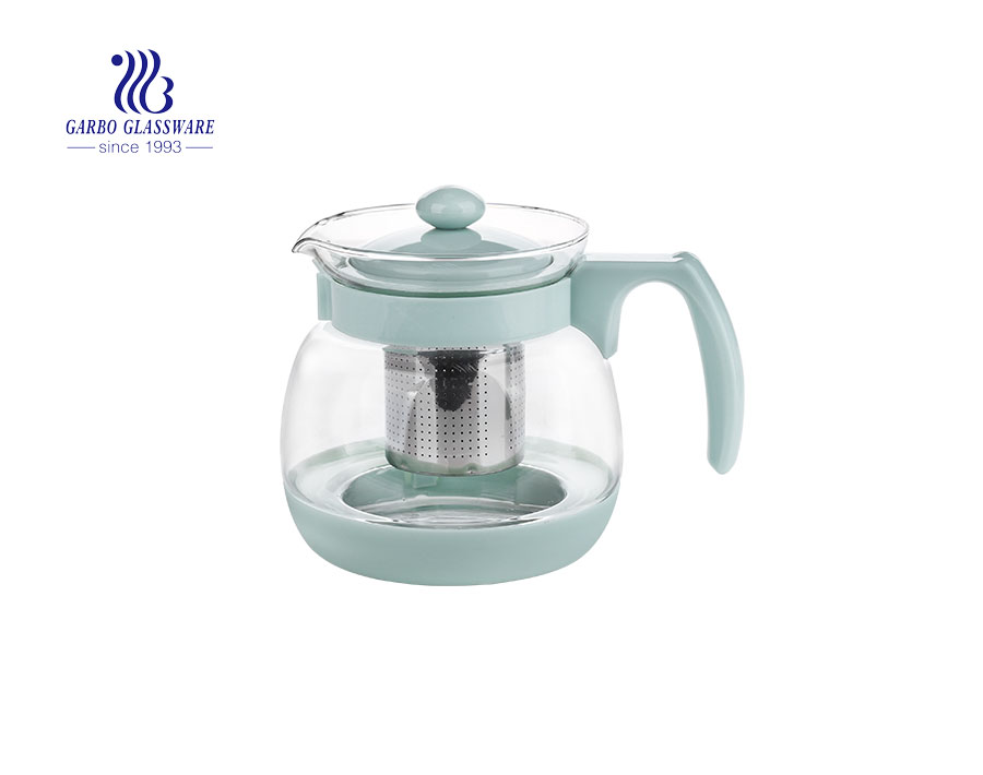 Fashion Printing Glass Tea Pot Modern Glass Tea Pot With Filter