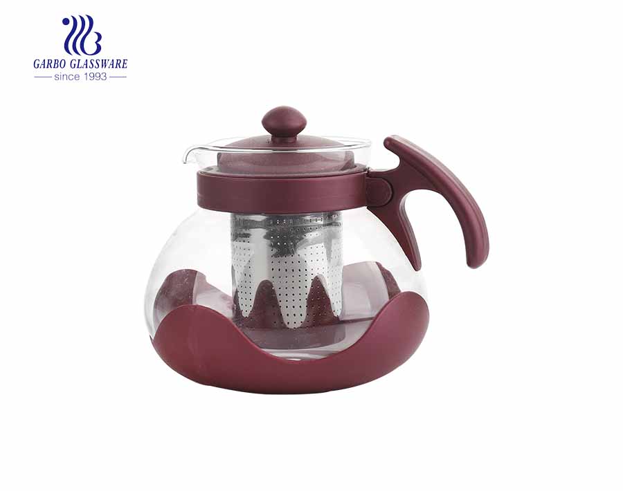 Fashion Printing Glass Tea Pot Modern Glass Tea Pot With Filter