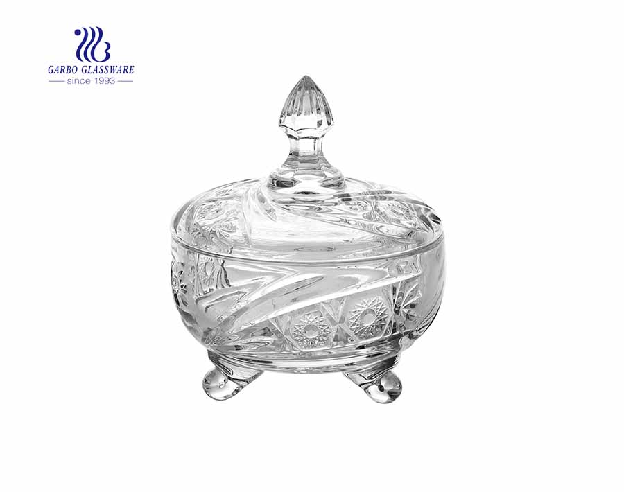 Wholesale Clear 3 Pcs Sets Sugar Bowl Glass Candy Jars with plate