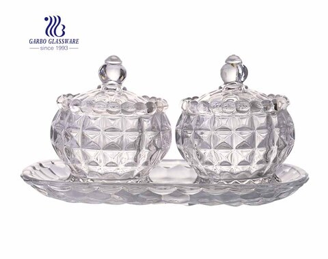 Wholesale 2PCS Glass Candy Jar sugar Glass Jar with 1PC Plate 