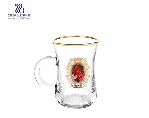 rim gold glass mug in glass tea drinking mug with decal printing