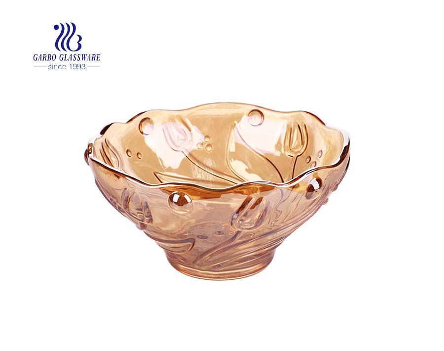 9.02'' Elegant Rose Design Big Glass Bowl with Ion Plating Decoration