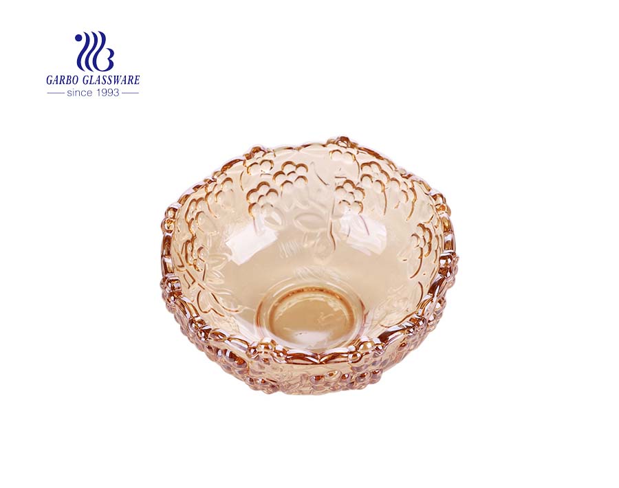 9.02'' Elegant Rose Design Big Glass Bowl with Ion Plating Decoration