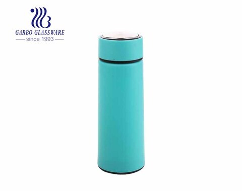 Cheap popular 420ml glass water bottle with colorful plastic sleeve