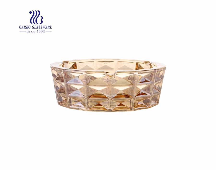 Delicate Golden Ashtray Amber Color Ashtray With Ion Plating Design