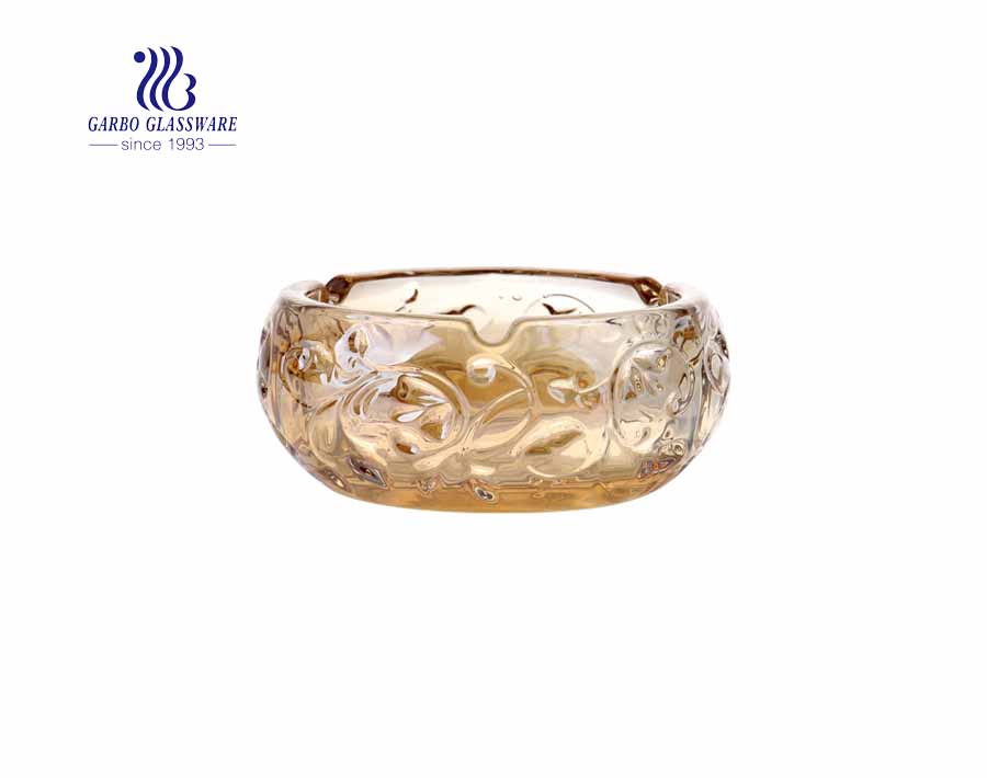 Delicate Golden Ashtray Amber Color Ashtray With Ion Plating Design