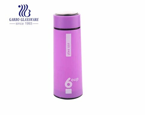 420ml colorful outdoor cheap water drinking glass bottle with plastic sleeve