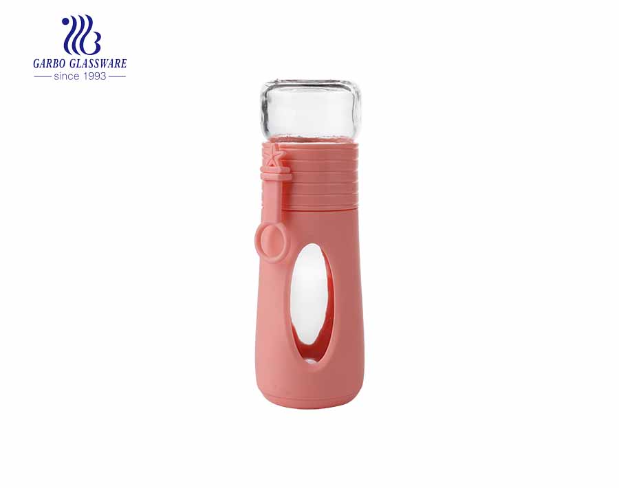 Popular home use pink 420ml water juice glass drinking bottle