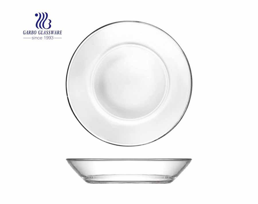 Assiettes plates en verre de 10.5 pouces de forme ronde transparente simple