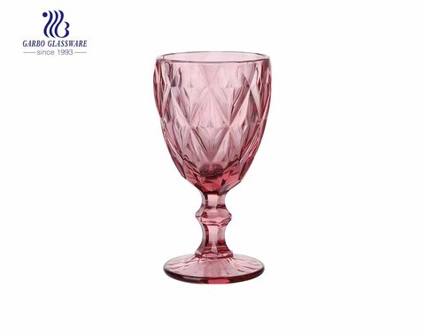 Garbo nouveau propre double diamant design 11oz gobelet en verre de couleur pourpre avec verres à pied