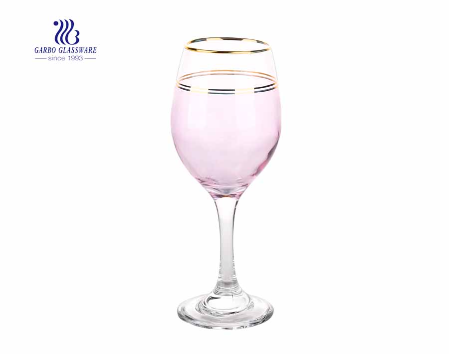 Wholesale customized 20 ounces cheap red wine glasses with gold rim on the oblique mounth 