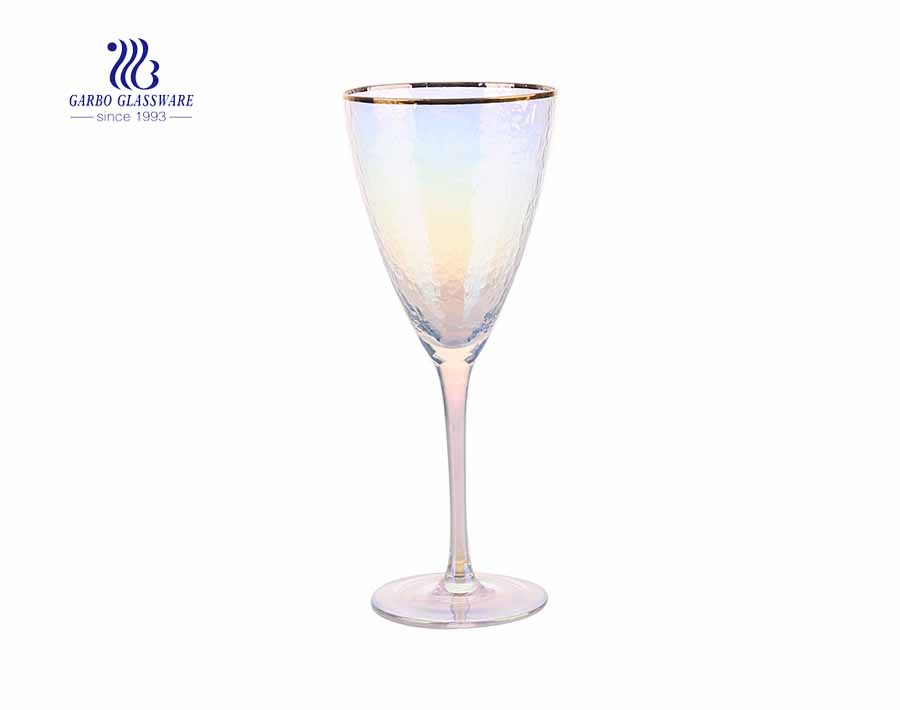 Wholesale customized 20 ounces cheap red wine glasses with gold rim on the oblique mounth 