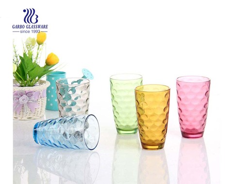 Iridescent colors glass tumbler with inside emboss design