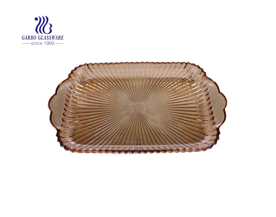 15.39'' Ion Plating Amber Color Square Glass Plate for Home Decoration