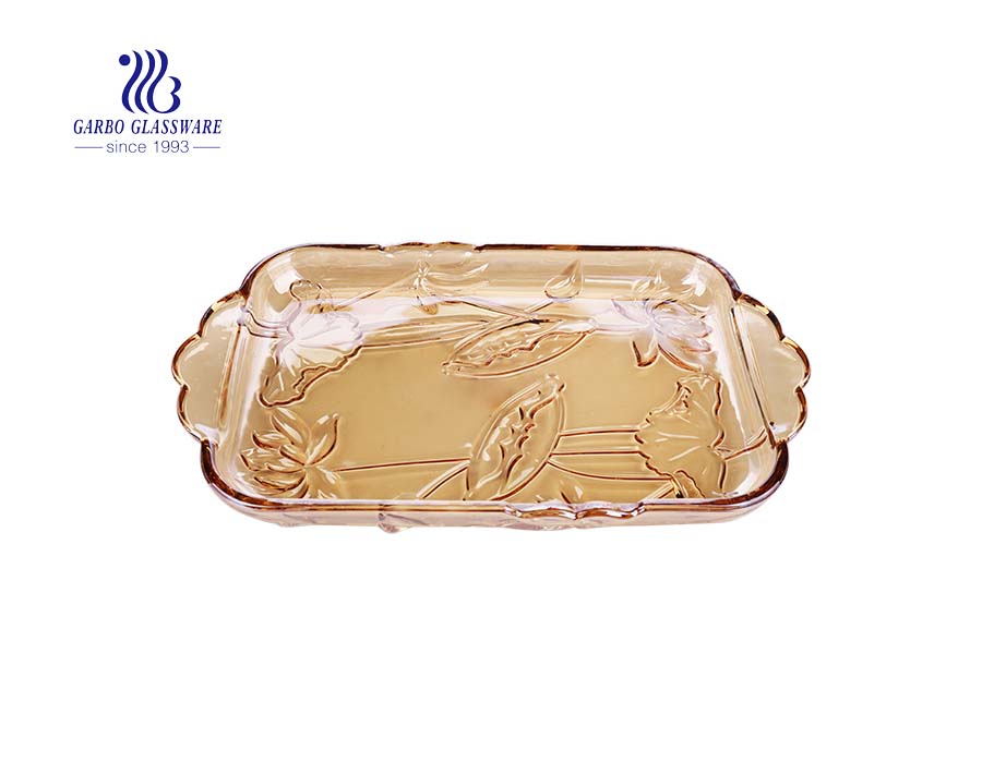 15.39'' Ion Plating Amber Color Square Glass Plate for Home Decoration