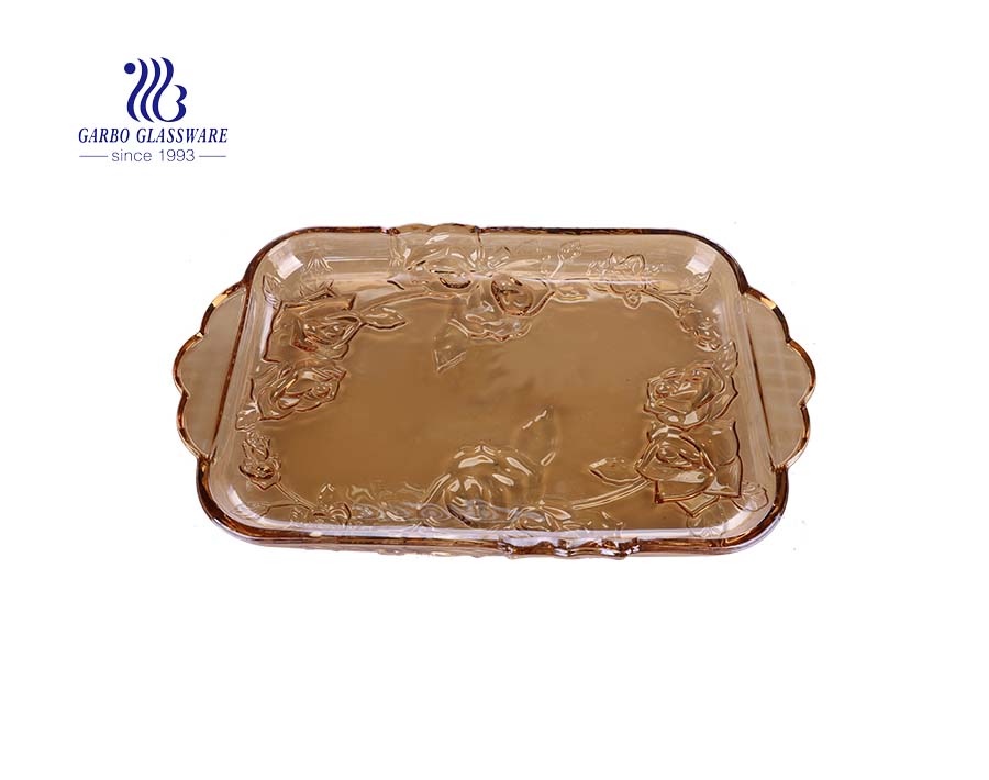 15.39'' Ion Plating Amber Color Square Glass Plate for Home Decoration