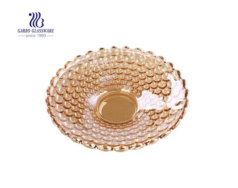 14.5'' Flower Shape Ion Plating Amber Glass Plate for Fruit Serving