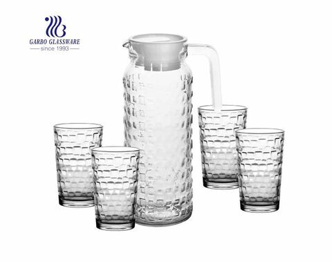 34 oz Glass Pitcher Set and Drinking Glasses Set Dishwasher Safe Thick Glass Serving Jug and Four 8 oz Tall Cups 