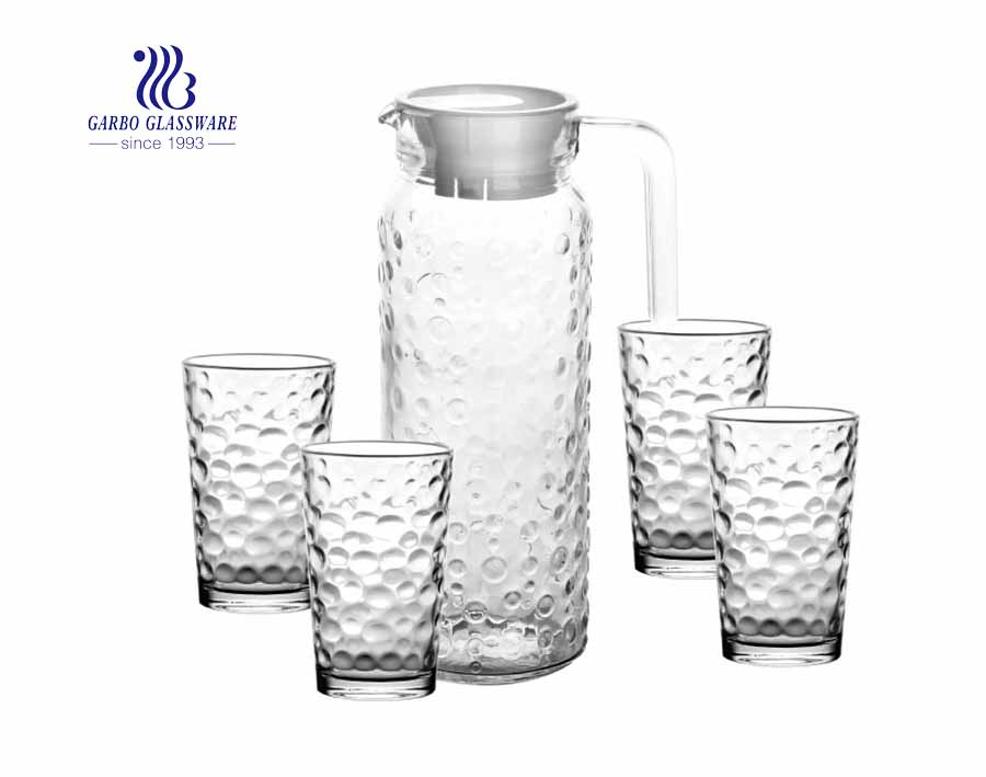 34 oz Glass Pitcher Set and Drinking Glasses Set Dishwasher Safe Thick Glass Serving Jug and Four 8 oz Tall Cups 