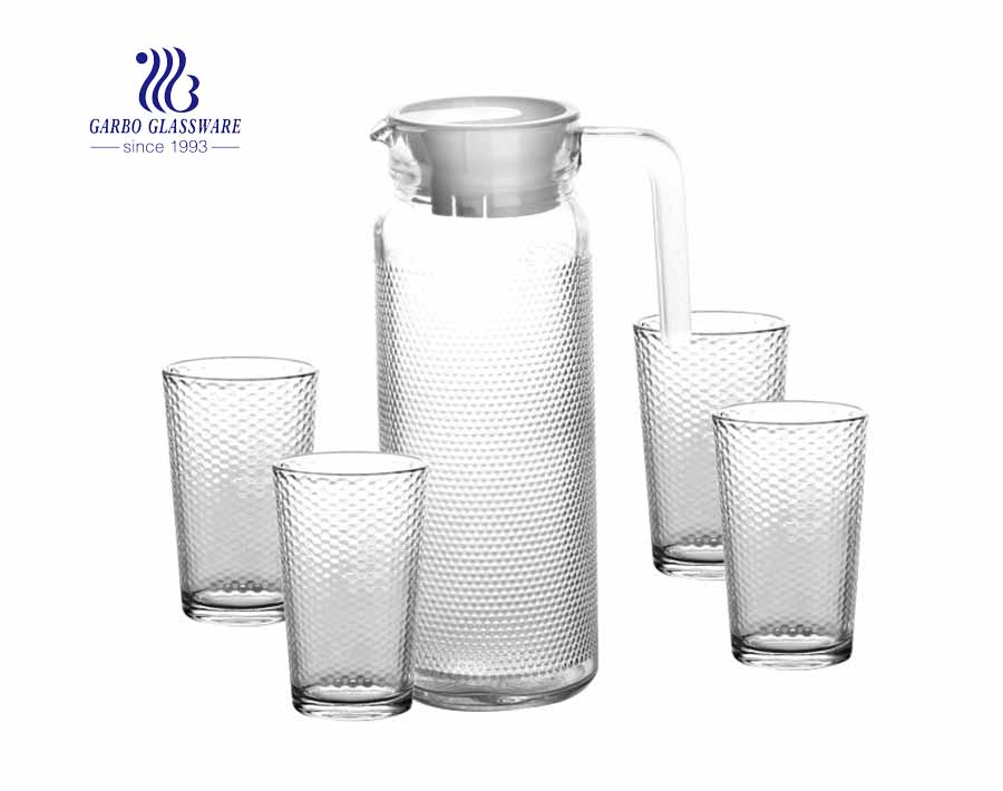 34 oz Glass Pitcher Set and Drinking Glasses Set Dishwasher Safe Thick Glass Serving Jug and Four 8 oz Tall Cups 