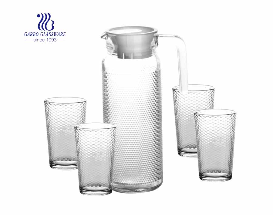 Ensemble de pichet en verre de 34 oz et ensemble de verres à boire Pichet de service en verre épais allant au lave-vaisselle et quatre tasses de 8 oz