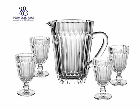 Embossed Glass Pitcher Set with 45 oz Glass Jug and 10 oz Stemware Goblet