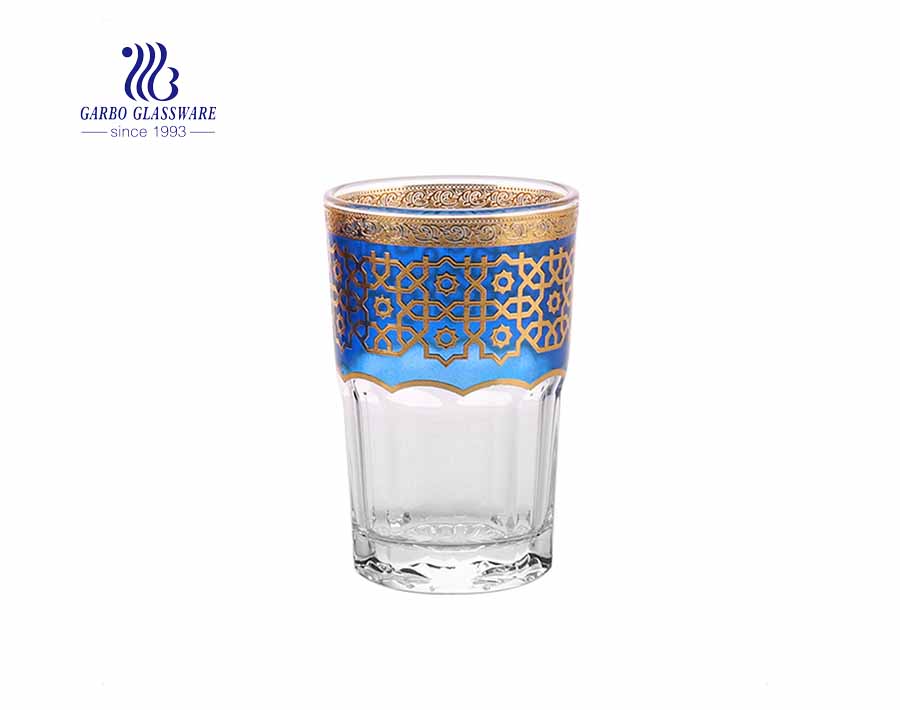 Arabic market style electroplated multi colors golden glass cup