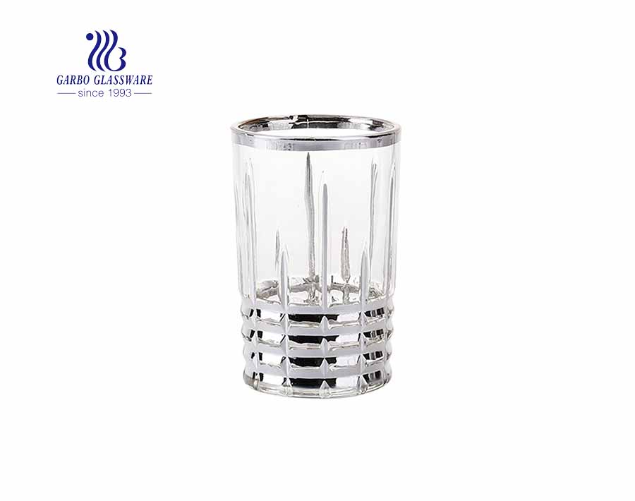 Classic engraved design whisky glass cup with real gold/silver plating