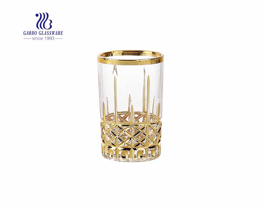 Classic engraved design whisky glass cup with real gold/silver plating