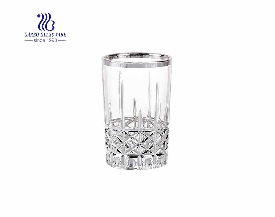 Classic engraved design whisky glass cup with real gold/silver plating