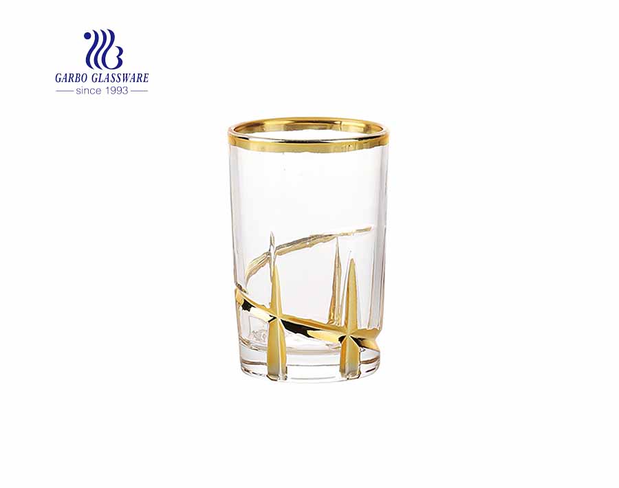 Classic engraved design whisky glass cup with real gold/silver plating