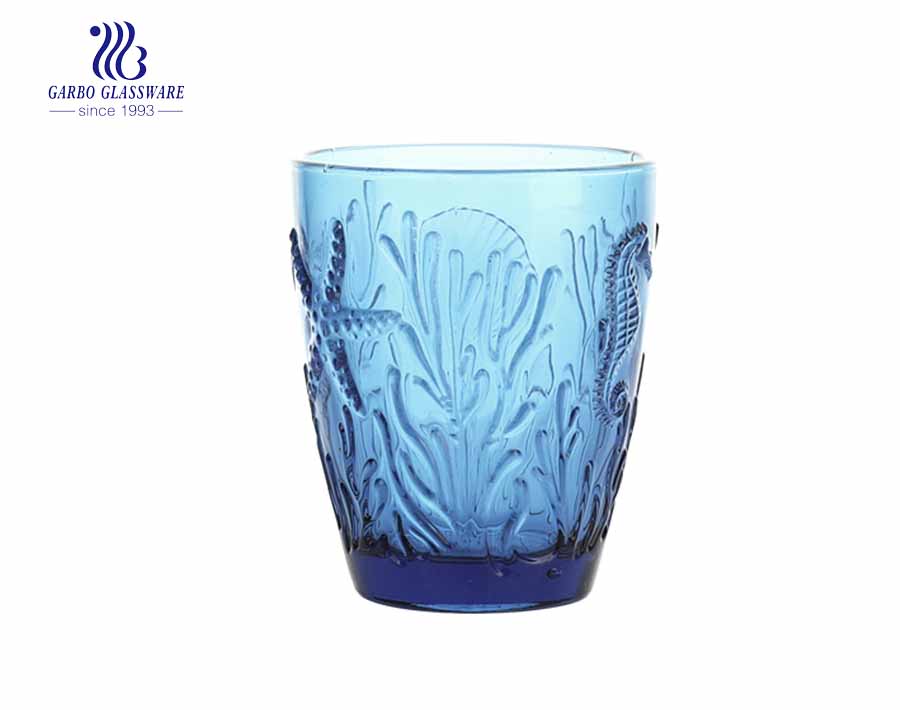 10oz leaf designs whisky glass tumblers with solid dark blue colors