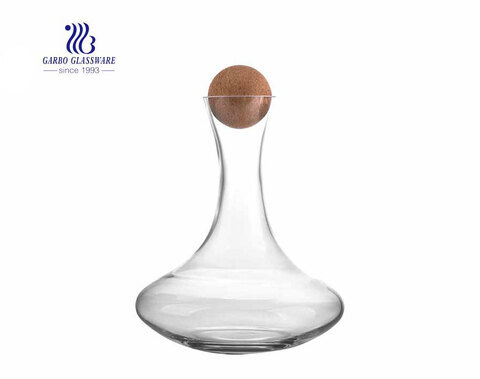 Decanter in vetro trasparente per vino rosso da 1.5 litri con tappo a sfera in legno