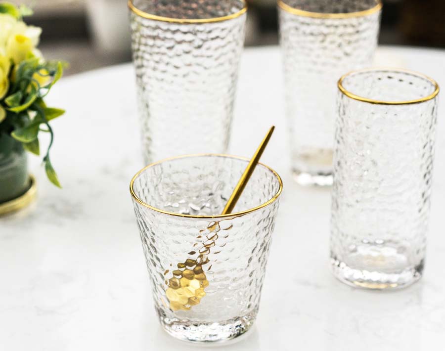 2020 worldwide hot sale multi sizes gold rim glass cups