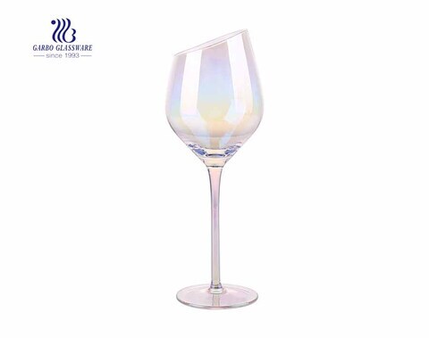 430ml 15.14oz copa de vino arcoiris iridiscente de Burdeos con boca inclinada