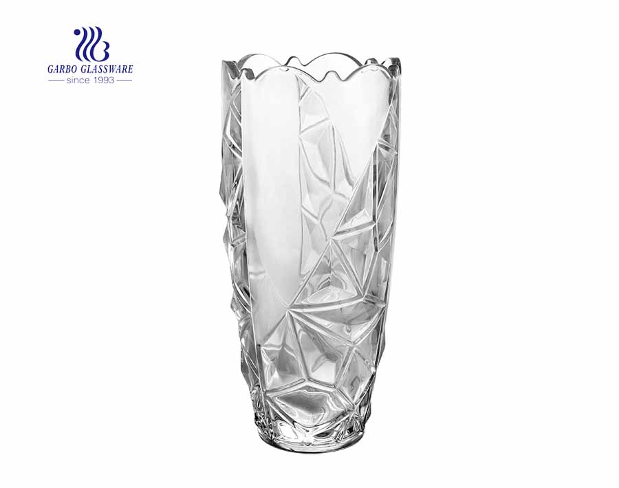 Embossed solid clear flower glass vase for home office decoration