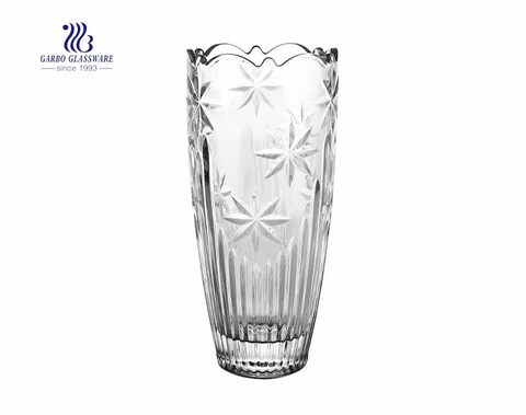 Embossed solid clear flower glass vase for home office decoration