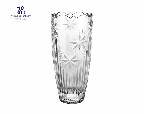 Vase en verre de fleur clair solide en relief pour la décoration de bureau à domicile