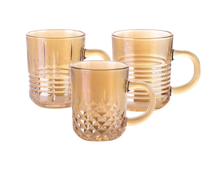 220ml Coffee Glass Mugs Ion Plating Tea Cup Set With Handle For Water Drinking 