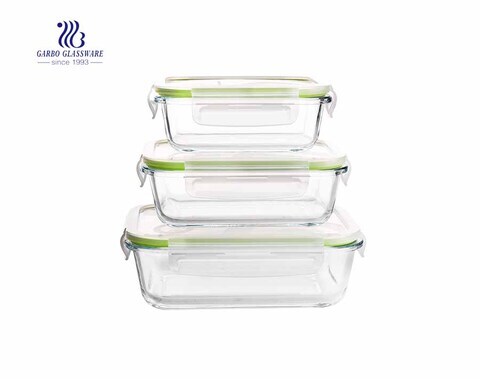 Rectangle borosilicate glass 3pcs pyrex lunch box set with lid