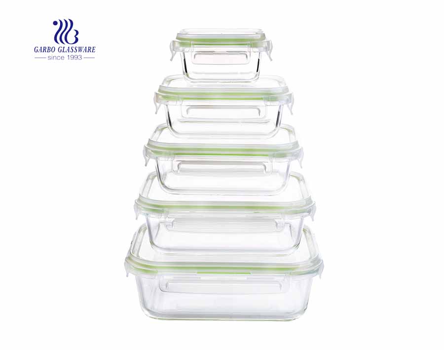 Rectangle borosilicate glass 3pcs pyrex lunch box set with lid