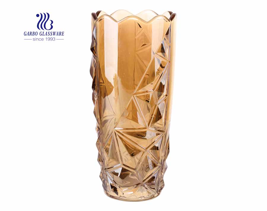  High quality decorative cylinder engraved crystal flower glass vase 