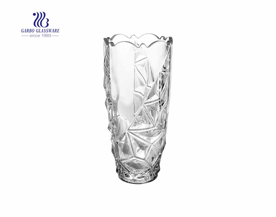  High quality decorative cylinder engraved crystal flower glass vase 